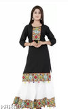 Embroidered rayon BLK & RAJ set - sharara kurta with bottomwear, three-quarter sleeves