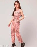Trendy peach crepe summer jumpsuit for girls & women (XS-M), printed net pattern, premium quality product from India
