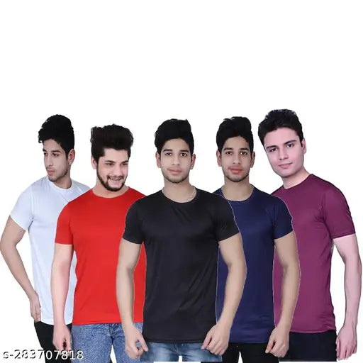 Mens solid nylon half sleeves active fit t-shirts pack of 5 - versatile, affordable, and stylish casual wear for men, available in multiple sizes from S to XL. Made in India