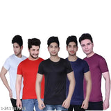 Mens solid nylon half sleeves active fit t-shirts pack of 5 - versatile, affordable, and stylish casual wear for men, available in multiple sizes from S to XL. Made in India
