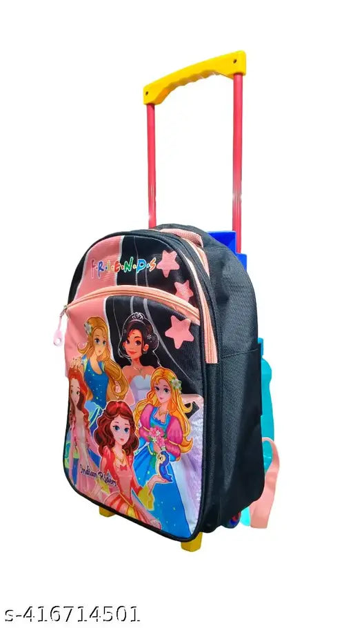 Peach polyester net Indian Riders school trolley bag, spacious and waterproof with adjustable straps, ideal for kids aged 2-8 years