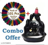 Handcrafted black poly resin Lord Adiyogi Shiv Shankara backflow cone incense holder, perfect decorative showpiece with 101 free smoke cones