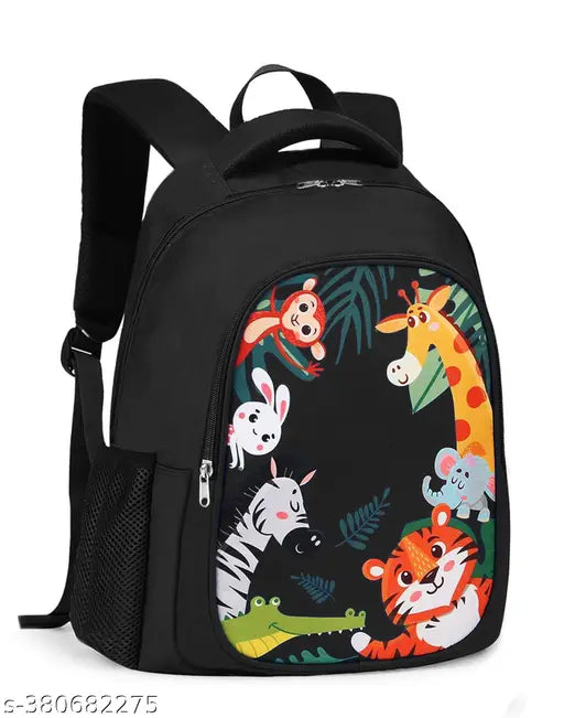 Black waterproof polyester school backpack with pencil stationery pouch, suitable for school-going kids picnics
