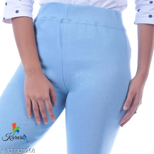 Women's stylish all-over plain jeggings pack of 2 - cotton lycra blend, hoseery cotton waste recycled. Two high-quality, comfortable jeggings in various sizes: 26", 28", 30", 32", 34", Free Size. Made in India