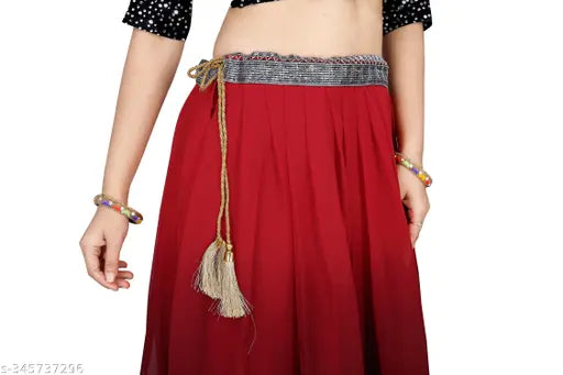 Colorblocked Georgette Women's Skirt with lace waistband, Indian-inspired casual party wear