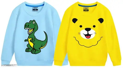 Cotton blend kids sweatshirt combo in aqua blue & yellow - Fashion Junky, comfortable winter style for toddlers (ages 2-5), India origin