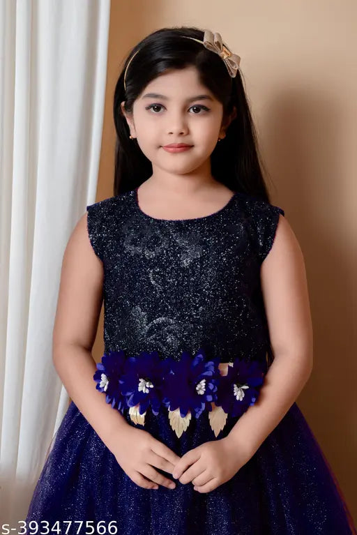 Stylish printed double layered ankle length gown dresses in maroon, navy blue, bottle green, purple - premium super net fabric for 2-7 year old girls