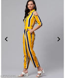Yellow poly crepe striped jumpsuit, three-quarter sleeves, women's fashion