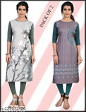 American crepe straight kurta combo pack (2 pieces), printed S-XXL sizes, casual & festive occasion, 3/4 sleeve length 44 inches