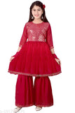 Georgette Sharara set for girl with embellished sleeves and A-line top, traditional Indian outfit for festivals or cultural events