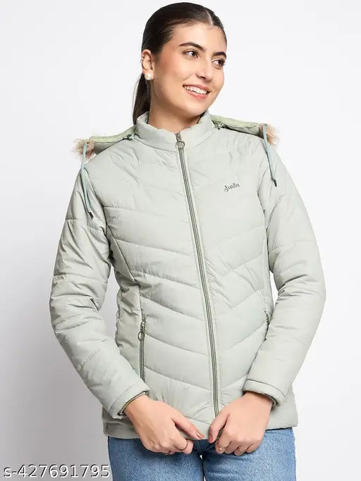 Women's solid nylon hooded jacket with long sleeves, side pockets & zip closure - perfect for casual occasions, made in India
