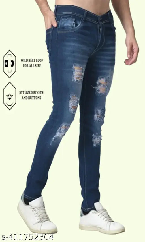 Blue cotton blend Comfits Slim Fit rough jeans, ideal for everyday wear, pre-shrunk and pill-resistant fabric