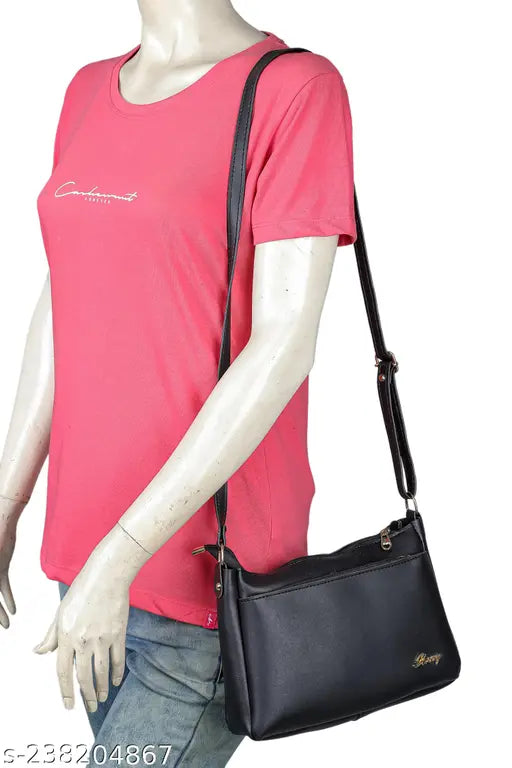 Glossy PU women's sling bag, free size, 3 compartments, India-made accessory