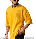 Men's cotton blend red round neck t-shirt with graphic print, three-quarter sleeves, printed design