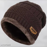 Trendy, soft acrylic beanie cap with fur inside (Pack of 1), premium wool quality for winter warmth, great fit for adults
