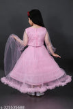Stylish acrylic sea pink lehenga-choli with long sleeves, embroidered and self-designed net dupatta for girls aged 5-12. Indian kid's fashion accessory