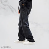 Imported men's loose fit straight leg jeans, dyed/washed denim for casual street style. Premium heavy fabric quality from Denim World by ETHNICVILLA INIDA. White Denim brand size 30, 32, 34, 36 in length approx 41