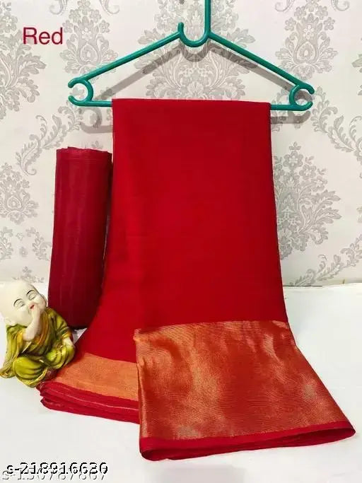 Chiffon saree with golden zari border, India-made, free size