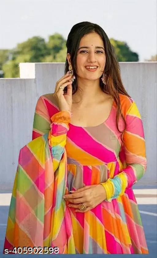 Georgette digital printed kurta and dupatta set for women, single size S (Bust Size: 34in) - Indian ethnic wear with floral print