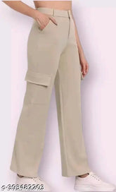 Solid cotton-lycra full length bellbottom pants, premium quality cargo style
