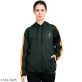 Dark green & orange cotton blend women's sweatshirt with kangaroo pocket & hoodie - Chanda Khuba