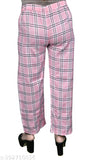 Pink and white check cotton trousers pack of 2 combo - women's fashion pants for summer, custom made in India