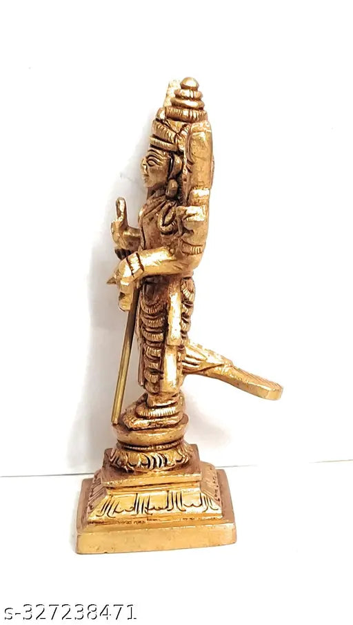 Brass Murugan idol, 250g, 12.5cm tall, gold-toned, Indian origin