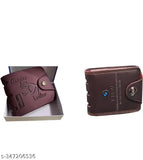 Genuine leather men's combo (canvas & leather), 2-compartment wallet, free size, solid color, aesthetic design, black, India origin