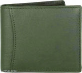 Green genuine leather men's wallet, 12 card slots, free size (11x10cm), solid pattern