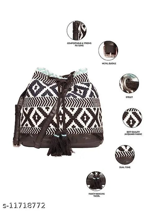 Black canvas sling bag, trendy women's self-design, free size (14x5x11 inches), made in India