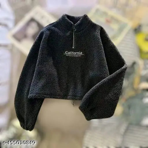 Women's solid wool full-length black jacket, perfect for colder seasons