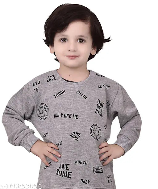 Grey cotton blend sweatshirt with graphic print for toddler boys, ideal for winterwear and partywear