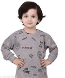 Grey cotton blend sweatshirt with graphic print for toddler boys, ideal for winterwear and partywear