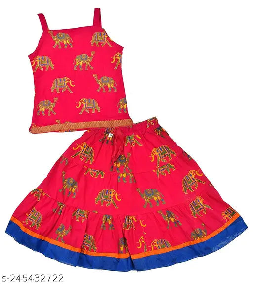 Rajasthani animal print rayon lehenga choli for summers, vibrant ethnic wear for girls aged 6 months to 5 years