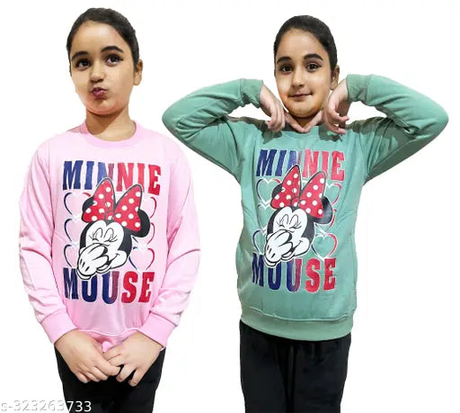 Stylish winter fleece girls sweatshirts with 2 pockets, cotton, printed - 3-4 years size, India
