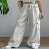 Grey cotton blend cargo pant, ORETIC Trandy Women Fancy - solid net, six pockets, baggy style