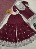 Heavy embroidered sequin Georgette Kurta Sharara and Dupatta set, ready-to-wear collection, India