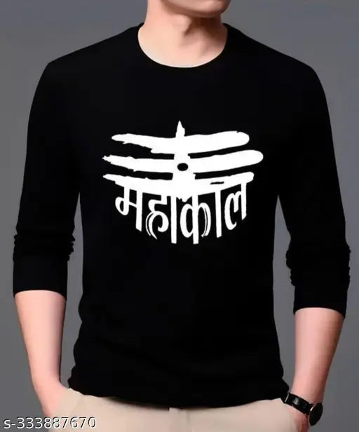 Printed net polyester long-sleeve MAHAKAL FULL BLACK men's shirt, size S (38 in chest, 28 in length)