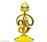 Golden Metal Murugar OM Vel Idol, 3.5 inches tall for pooja room and car dashboard, Hindu deity decor