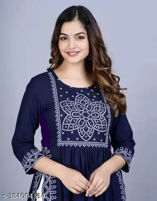 Rayon naira cut kurti for women's party wear, printed combo three-quarter sleeves
