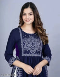 Rayon naira cut kurti for women's party wear, printed combo three-quarter sleeves
