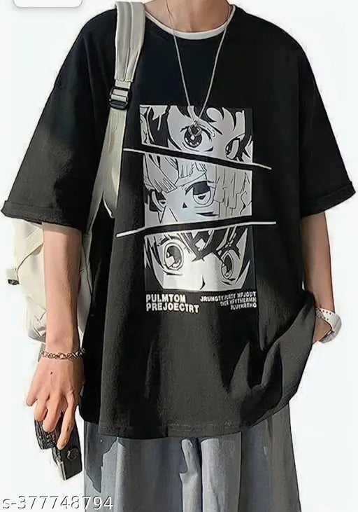 Black cotton blend half-sleeve round neck t-shirt with printed design, ideal for men's casual wear and sports activities like basketball, football, or workouts. Made in India