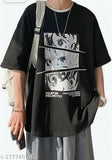 Black cotton blend half-sleeve round neck t-shirt with printed design, ideal for men's casual wear and sports activities like basketball, football, or workouts. Made in India