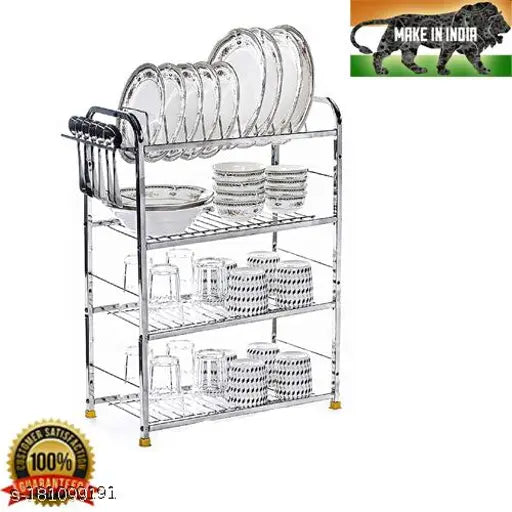 Stainless Steel 4 Shelf Kitchen Utensils Rack for Organizing Pots, Plates, Glasses, & Cutlery (24x18 inches)