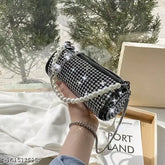 Canvas embellished IYA PRESENTS Boston shoulder bag, metal hardware, round barrel shape, with zipper pockets and chain handle