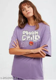 Lavender cotton blend oversized t-shirt with sinker, printed pattern, sizes S-XL