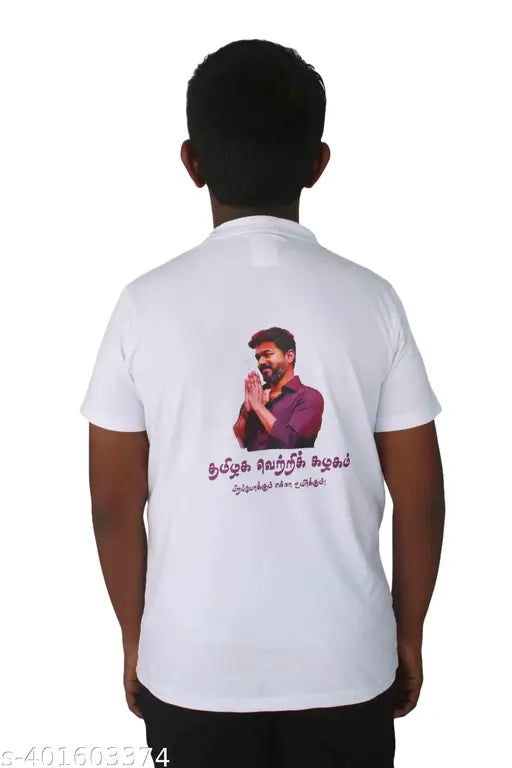 Men's cotton half sleeve TVK T-shirt, printed with Thalapathy Vijay design, short sleeves, great for fitness activities, made in India