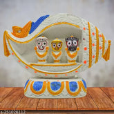 Ceramic multicolor Jagannath idol with shankh design, perfect for home puja or office decorative showpiece - 12.5 cm length