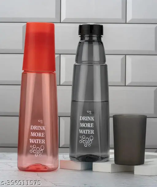 Multicolor fridge bottles with black and red glass, leak-proof plastic set (2pc, 250ml), BIS/ISI certified