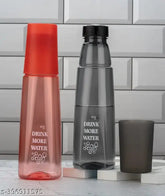 Multicolor fridge bottles with black and red glass, leak-proof plastic set (2pc, 250ml), BIS/ISI certified